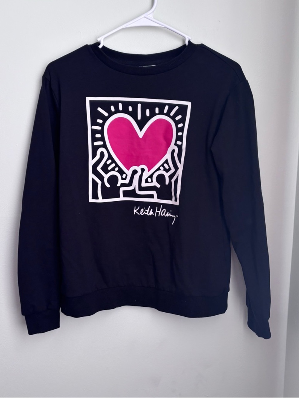 Keith Haring Heart Graphic Black Sweatshirt women’s Xs long sleeve